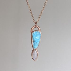 Turquoise and Rainbow Moonstone Copper Necklace